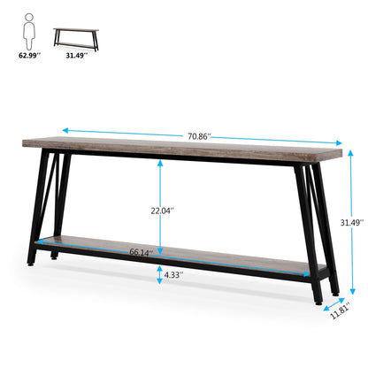 70.9 Inch Extra Long Sofa Table, Industrial Entry Console Table