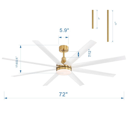 72 Large Ceiling Fans with LED Light Remote Control-8 Blade - 72 Inch