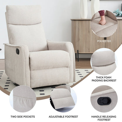 8 Point Massage Manual Recliner Chair Fabric Swivel Rocking Chair Single Sofa Armchair with Rocker and Lumbar Heating