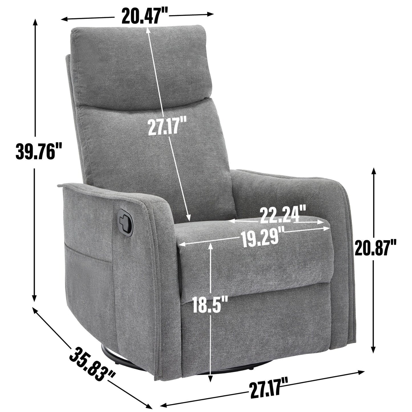 8 Point Massage Manual Recliner Chair Fabric Swivel Rocking Chair Single Sofa Armchair with Rocker and Lumbar Heating