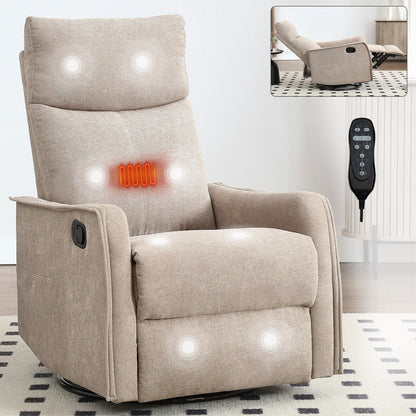 8 Point Massage Manual Recliner Chair Fabric Swivel Rocking Chair Single Sofa Armchair with Rocker and Lumbar Heating