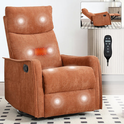 8 Point Massage Manual Recliner Chair Fabric Swivel Rocking Chair Single Sofa Armchair with Rocker and Lumbar Heating