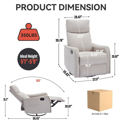 8 Point Massage Manual Recliner Chair Fabric Swivel Rocking Chair Single Sofa Armchair with Rocker and Lumbar Heating