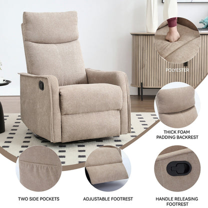 8 Point Massage Manual Recliner Chair Fabric Swivel Rocking Chair Single Sofa Armchair with Rocker and Lumbar Heating
