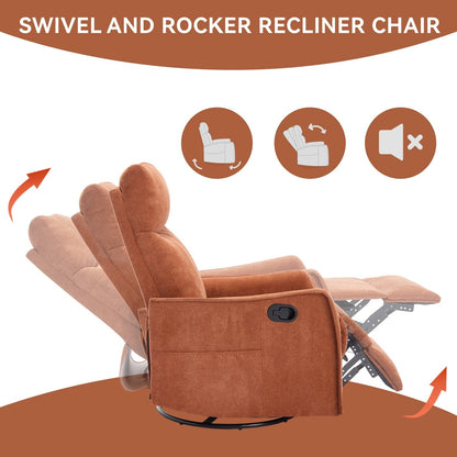 8 Point Massage Manual Recliner Chair Fabric Swivel Rocking Chair Single Sofa Armchair with Rocker and Lumbar Heating
