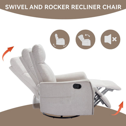 8 Point Massage Manual Recliner Chair Fabric Swivel Rocking Chair Single Sofa Armchair with Rocker and Lumbar Heating