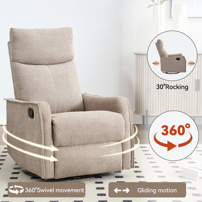 8 Point Massage Manual Recliner Chair Fabric Swivel Rocking Chair Single Sofa Armchair with Rocker and Lumbar Heating