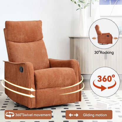 8 Point Massage Manual Recliner Chair Fabric Swivel Rocking Chair Single Sofa Armchair with Rocker and Lumbar Heating
