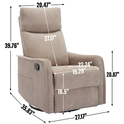 8 Point Massage Manual Recliner Chair Fabric Swivel Rocking Chair Single Sofa Armchair with Rocker and Lumbar Heating