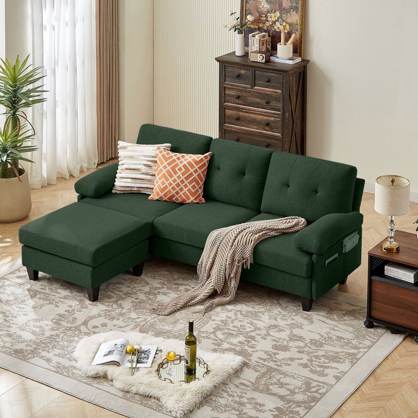 86.22 L Shaped Sectional Sofa with Side Storage Pockets