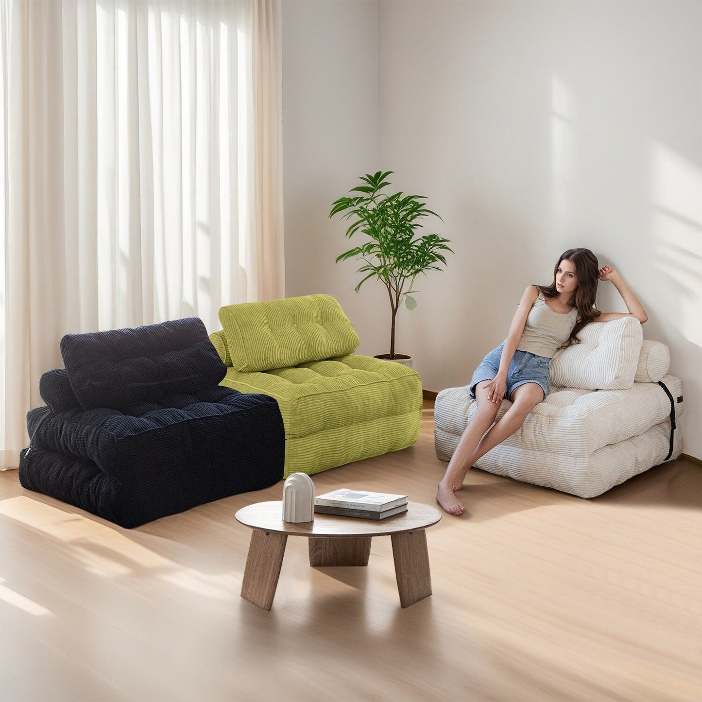 8 Corduroy Folding Couch Sofa Bed,Single