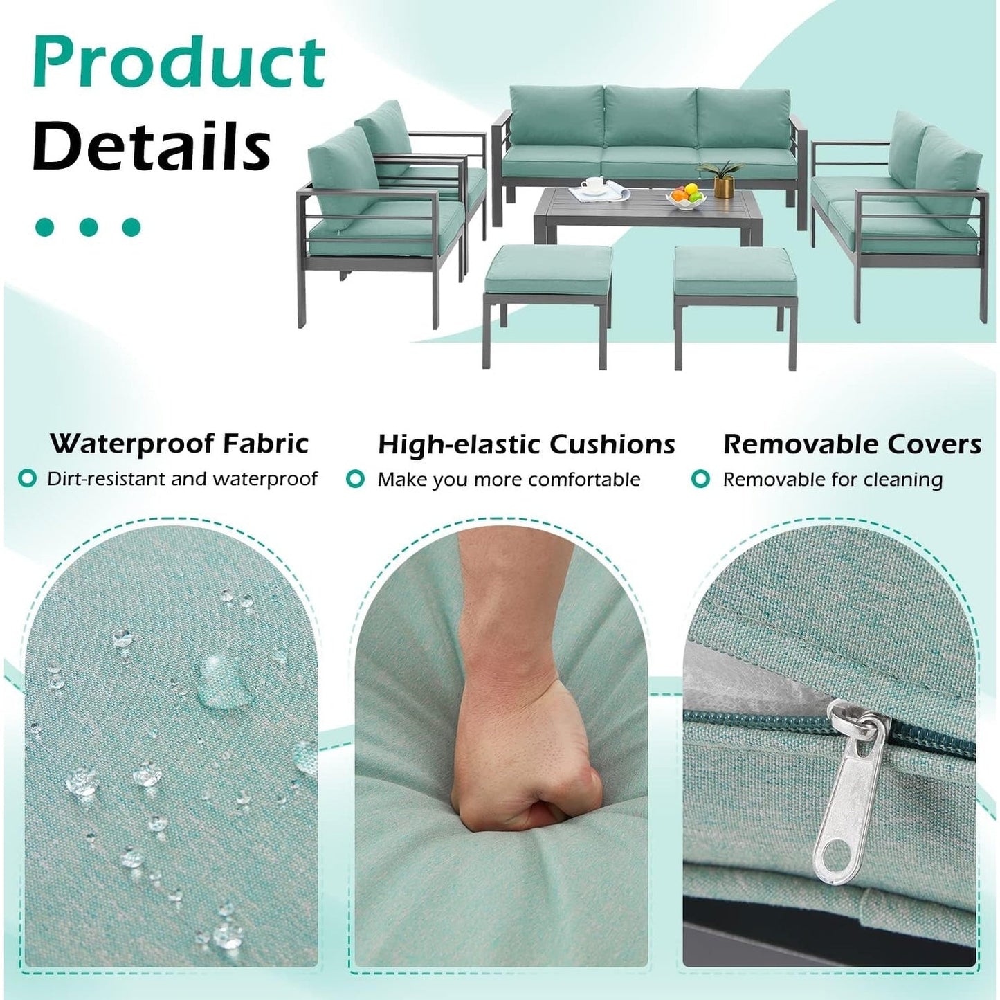 AECOJOY 7 Pieces Aluminum Patio Furniture Set Outdoor Conversation Set