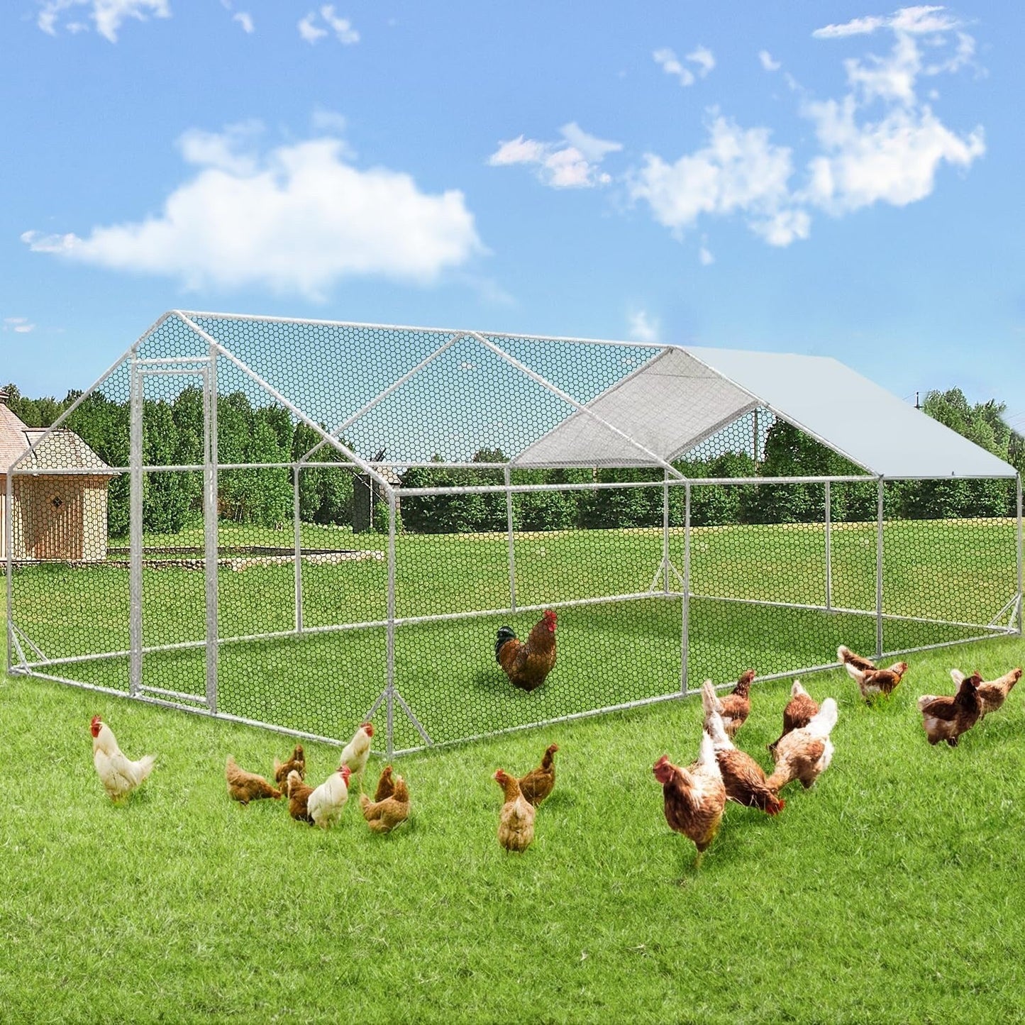 AECOJOY Large Metal Chicken Coop Run Walk-in Metal Chicken Cage