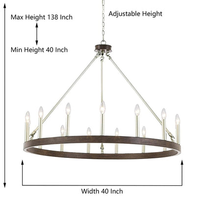 Acroma 12-light Farmhouse 40In Wagon Wheel Chandelier with UL - 40'' D x 138'' H
