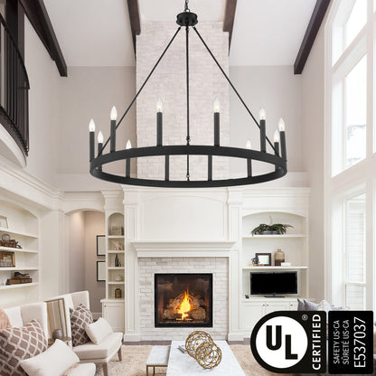 Acroma 12-light Farmhouse 40In Wagon Wheel Chandelier with UL - 40'' D x 138'' H