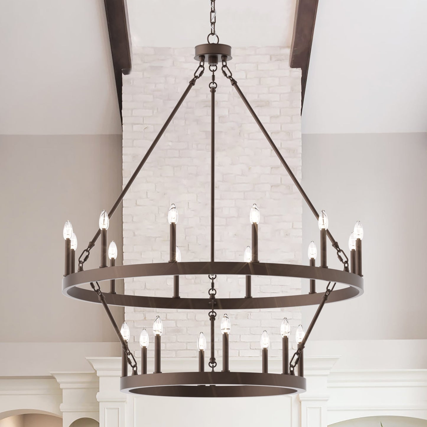 Acroma 20-light Modern Farmhouse 40In Round Wagon Wheel Chandelier with UL