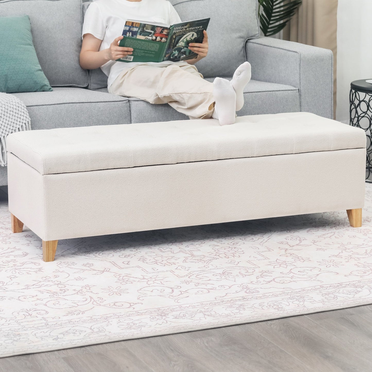 Adeco 50 Bonded Leather Storage Ottoman Bench