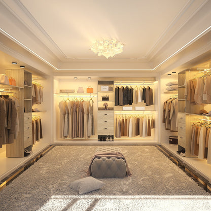 Rackcog 120'' Adjustable Closet Organizer with Drawers, Closet System with DIY Shelves for Reach-in and Walk-in Closet