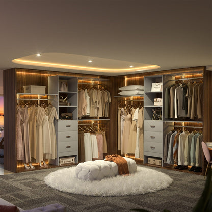 Rackcog 120'' Adjustable Closet Organizer with Drawers, Closet System with DIY Shelves for Reach-in and Walk-in Closet