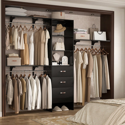 Rackcog 120'' Adjustable Closet Organizer with Drawers, Closet System with DIY Shelves for Reach-in and Walk-in Closet