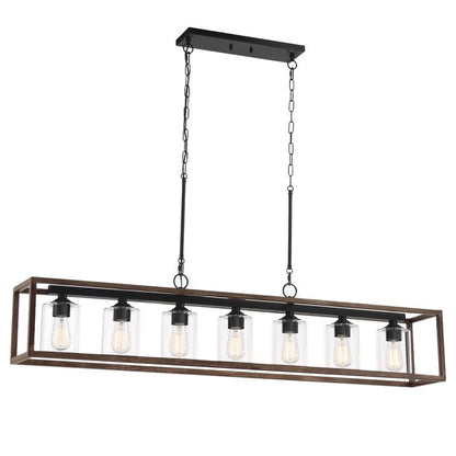 Allegray 52in Farmhouse 7-light Linear Chandelier Rectangle Kitchen Island Pendant