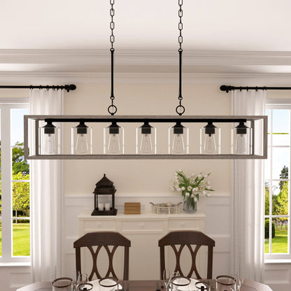 Allegray 52in Farmhouse 7-light Linear Chandelier Rectangle Kitchen Island Pendant