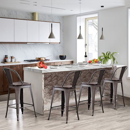 Andeworld farmhouse bar stools ,counter height bar stools set of 4 - Set of 4