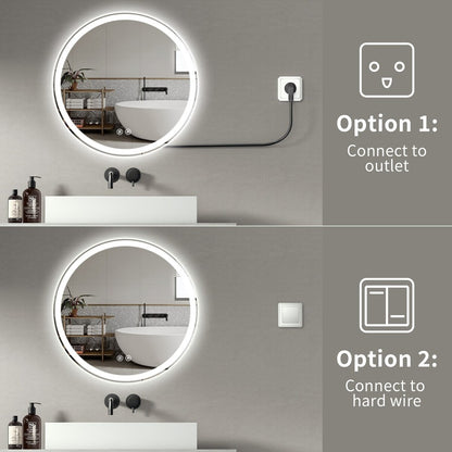 LED Lighted Dimmable Anti Fog Frameless Rounded Vanity Mirror