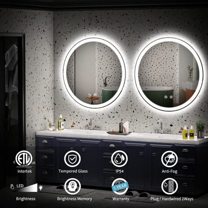 LED Lighted Dimmable Anti Fog Frameless Rounded Vanity Mirror