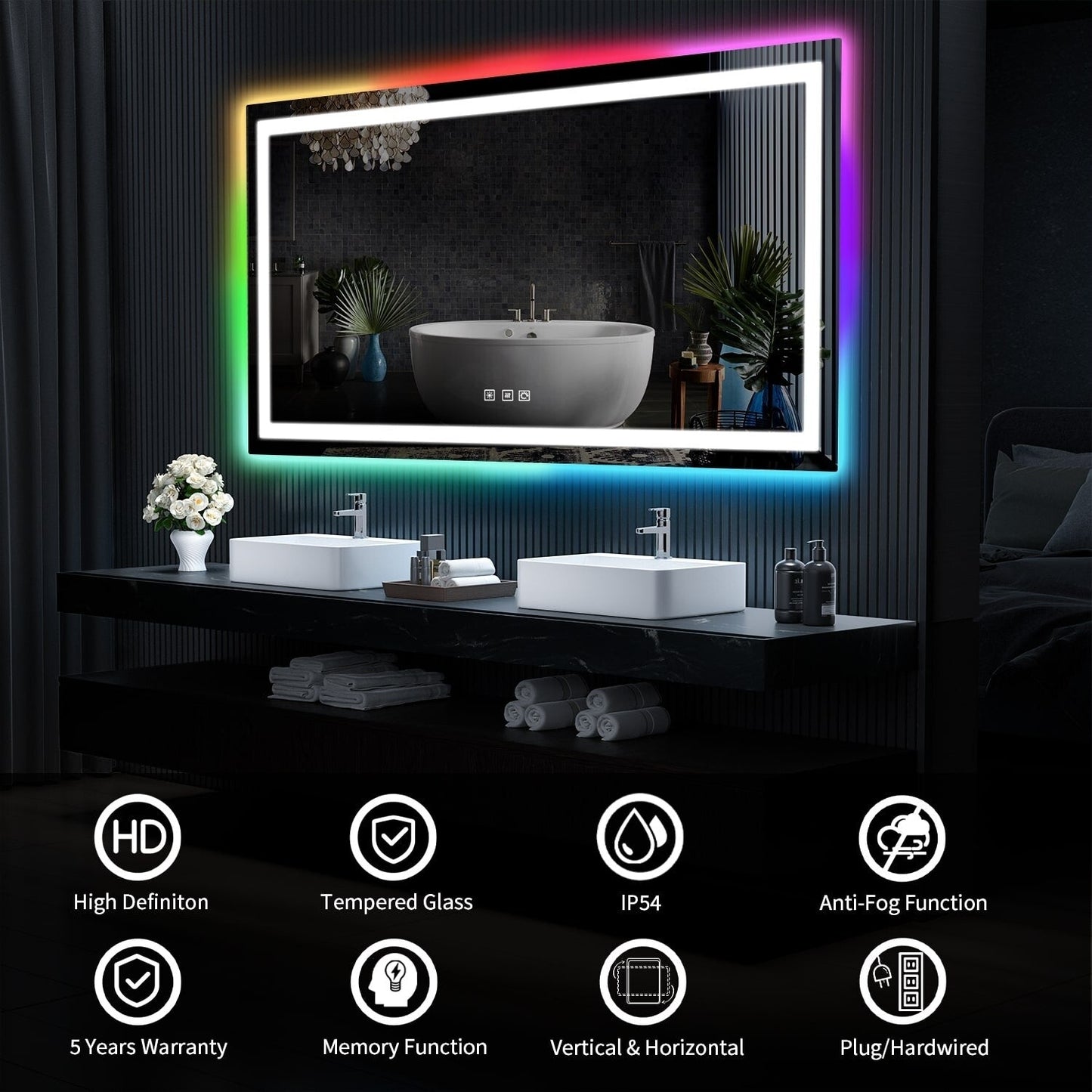 Anti-Fog RGB Backlit & LED Frontlit Bathroom Mirror