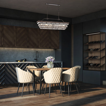 Antique Bronze 6-Light Rectangular Kitchen Island Lighting with Crystal Hanging - Antique Bronze