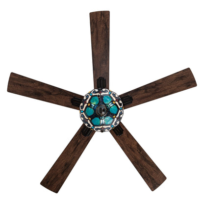 Astrid River of Goods Multicolored Oil-Rubbed Bronze and Stained Glass 3-Light 52-Inch Ceiling Fan - 52 x 52 x 14.75/19.75