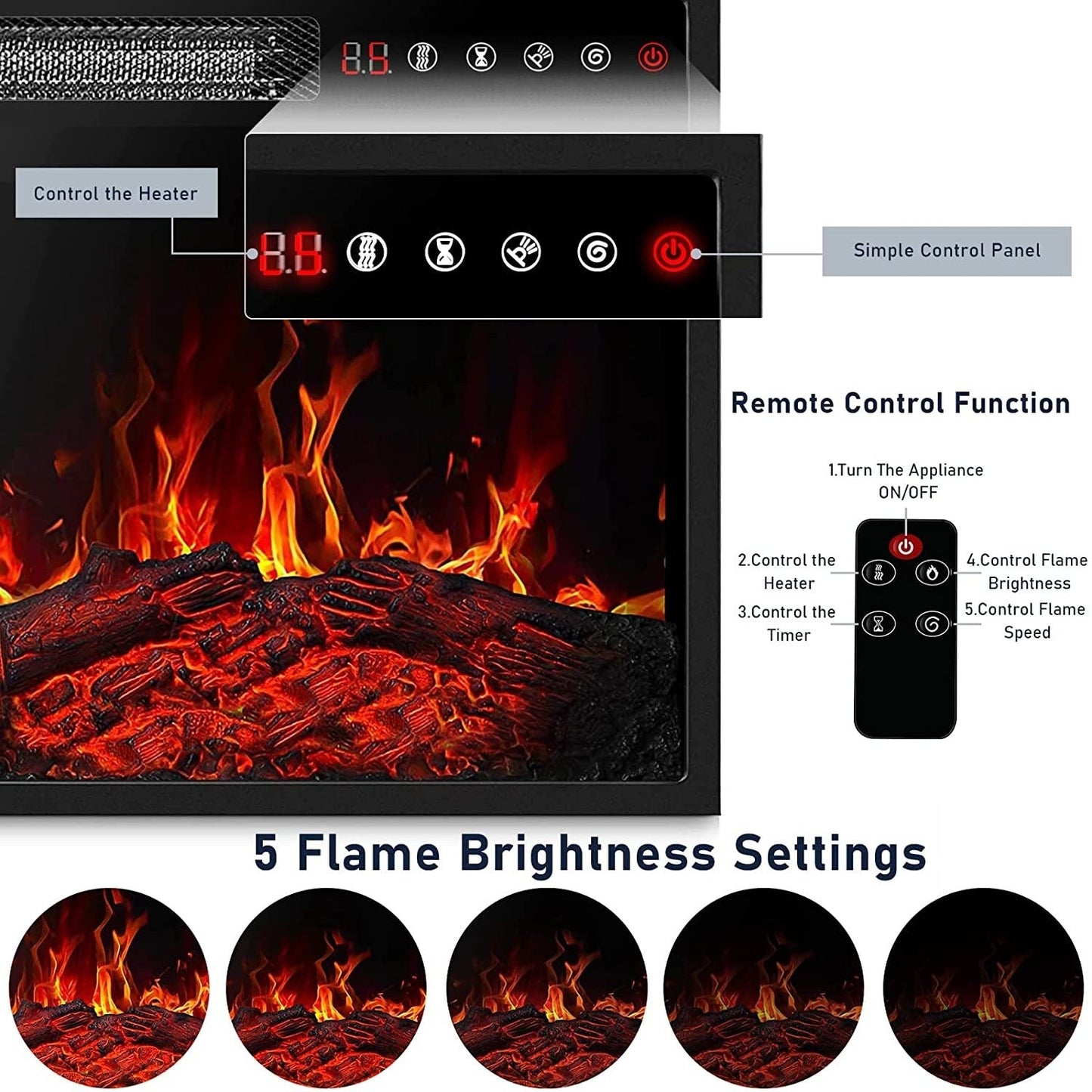 BOSSIN 43 Electric Fireplace with Mantel, 23 inch Electric Fireplace Insert,Freestanding TV Stand with Fireplace Wooden Firebox