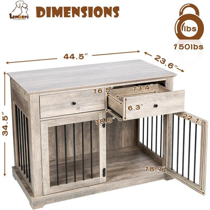 BOSSIN 44 Inch Large Dog Crate Furniture, Wooden Dog Kennel End Table with Storage Drawers, Decorative Pet Crates Dog House