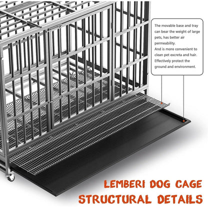 BOSSIN 48/38 inch Heavy Duty Indestructible Dog Crate, Escape Proof Dog Cage Kennel with Lockable Wheels