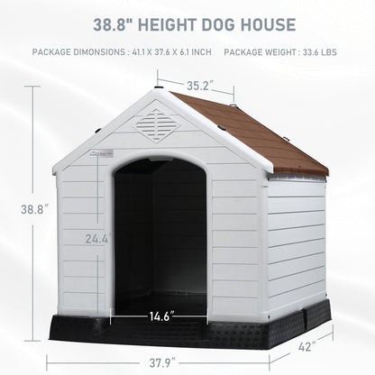 BOSSIN Plastic Dog House for Small to Large Sized Dogs, Indoor Outdoor Insulated Doghouse Puppy Shelter with Elevated Floor