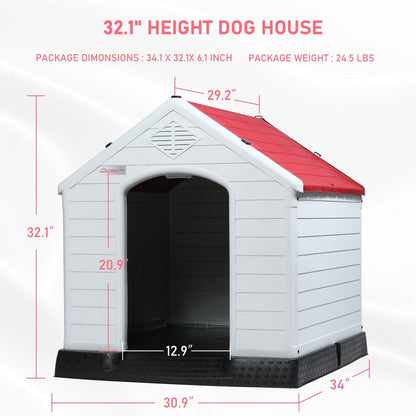 BOSSIN Plastic Dog House for Small to Large Sized Dogs, Indoor Outdoor Insulated Doghouse Puppy Shelter with Elevated Floor