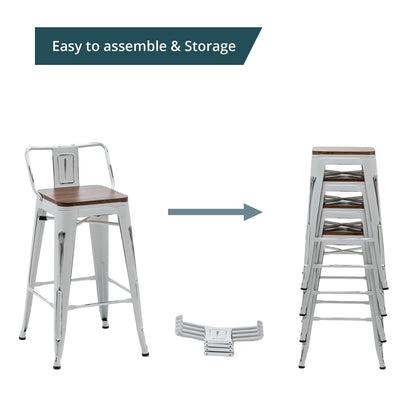 Bar Stools With Back set of 4 Industrial Metal Barstools with Wooden Seats