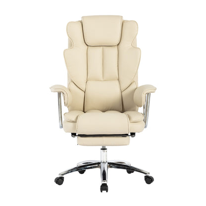 Beige Bonded Leather 360¡ã Swivel Ergonomic High Back Office Recliner with Lumbar Support, Footrest, Adjustable Height