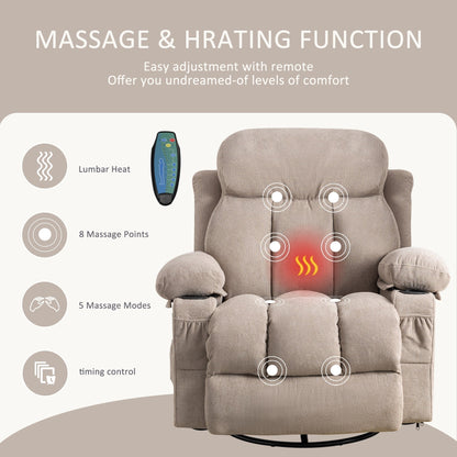 Beige Swivel Recliner with Massage, Heat & USB Charging
