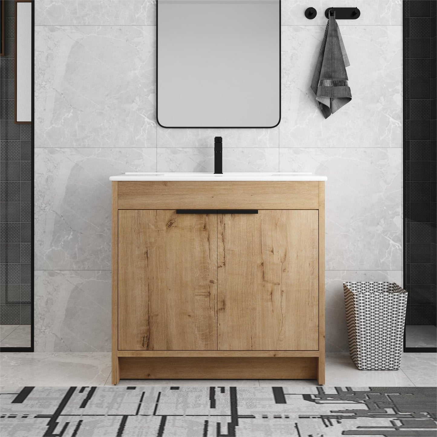 Beingnext 24/30/36 Bathroom Vanity with Sink, Freestanding Bathroom Vanity with Soft Close Door and Adjustable Shelf