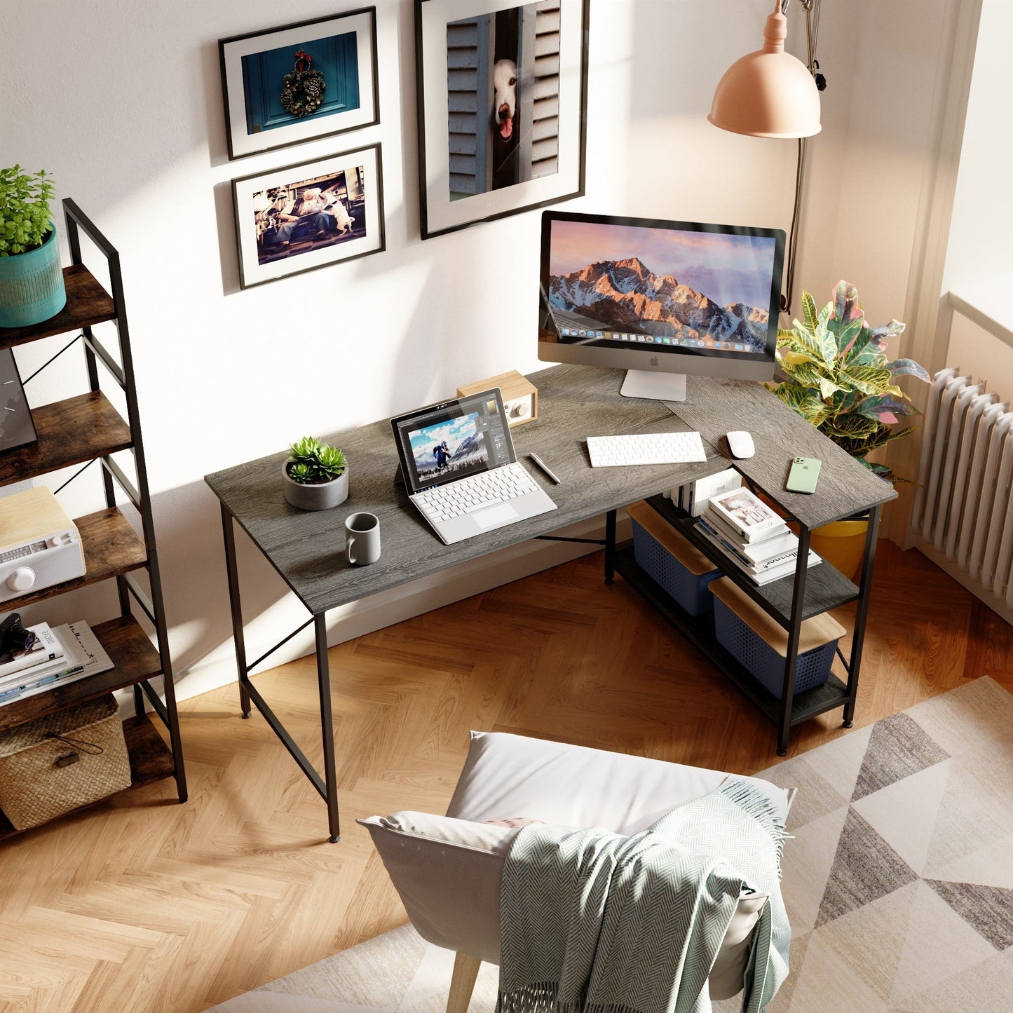 Small L Shaped Desk with Storage Shelves Corner Computer Desk