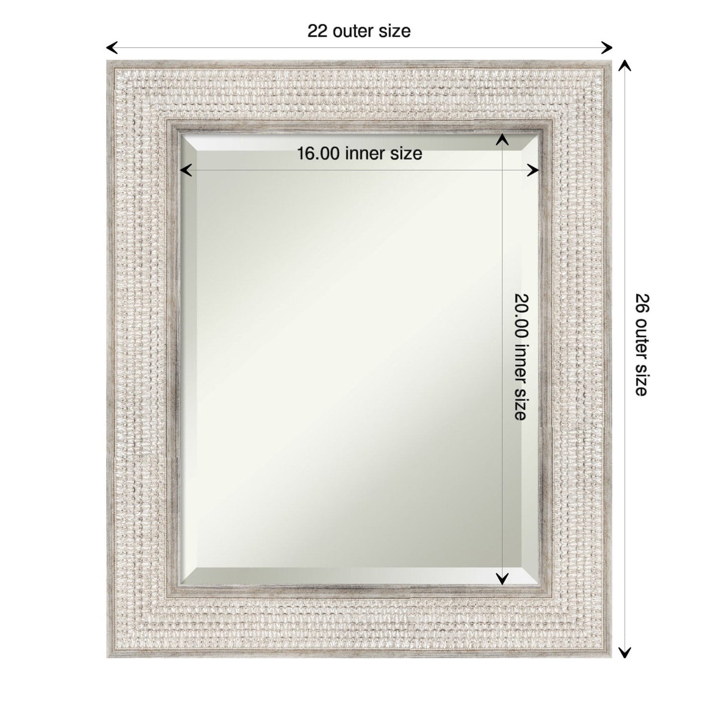 Beveled Wood Bathroom Wall Mirror - Trellis Silver Frame - Trellis Silver