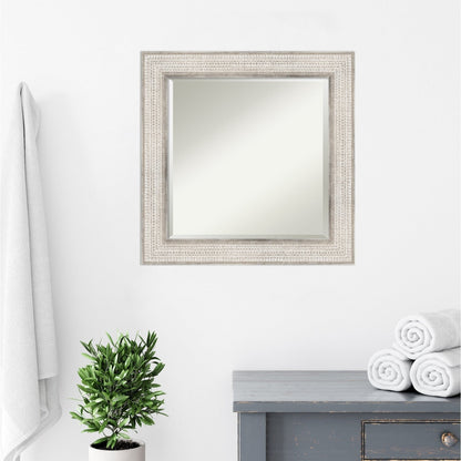 Beveled Wood Bathroom Wall Mirror - Trellis Silver Frame - Trellis Silver