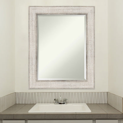 Beveled Wood Bathroom Wall Mirror - Trellis Silver Frame - Trellis Silver