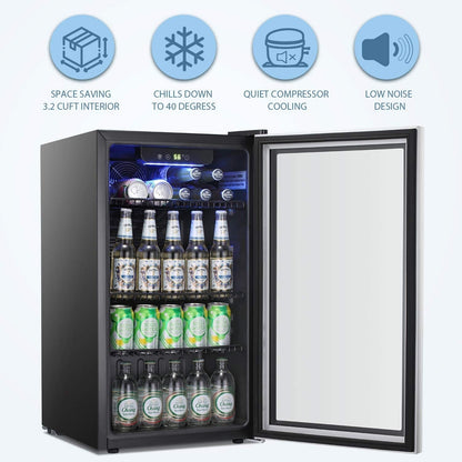 Beverage Refrigerator Cooler - 120 Can Mini Fridge Glass Door