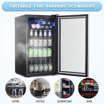 Beverage Refrigerator Cooler - 120 Can Mini Fridge Glass Door