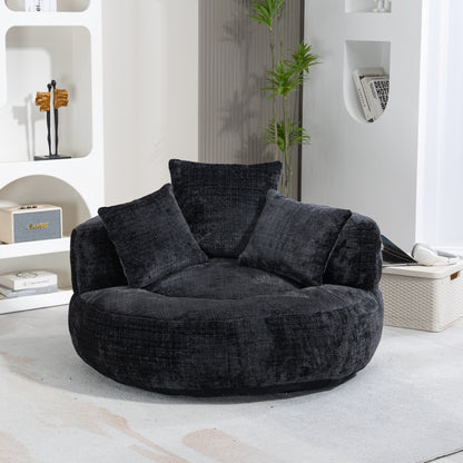 Black Oversized 42.52 Chenille Lazy Bean Bag Single Sofa with Three Pillows for Bedroom