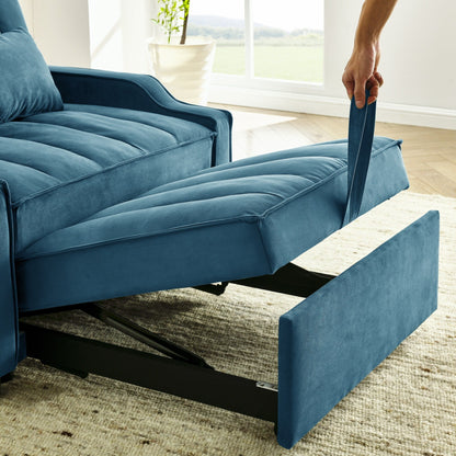 Blue Velvet Convertible Single Sleeper Sofa with Pull-out Bed