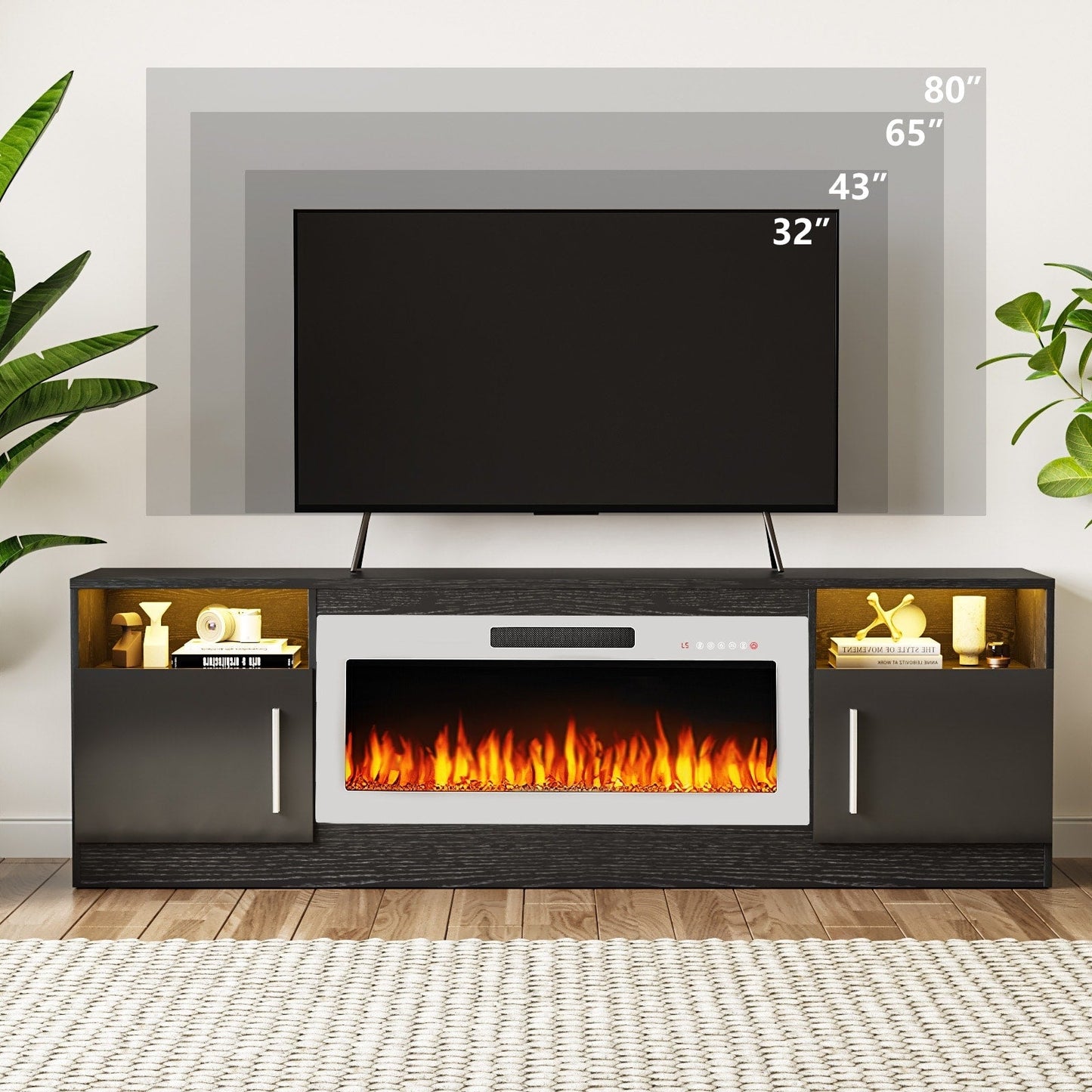 Bossin 70 Fireplace TV Stand with 36 Electric Fireplace, TV Stand for TVs Up to 80, 16 Colors LED Lights/Entertainment Center